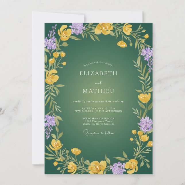 Yellow Amethyst Foliage Eucalyptus Wedding Invitation (Front)
