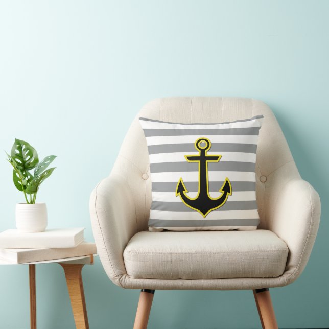 Yellow Anchor, Boat Anchor, Ship Anchor, Stripes Throw Pillow (Chair)