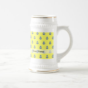 Yellow anchor pattern beer stein