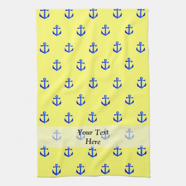 Yellow anchor pattern kitchen towel (Vertical)