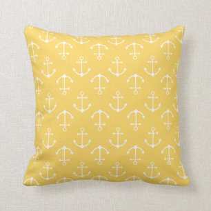 Yellow anchor patterned throw pillow