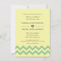 Yellow and Aqua Chevron Wedding Invitations