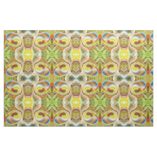 Yellow And Autumnal Brown Doodle With White Lines Fabric