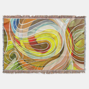 Yellow And Autumnal Brown Doodle With White Lines Throw Blanket