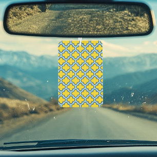 Yellow and Baby Blue Trellis, Lattice, Quatrefoil Air Freshener