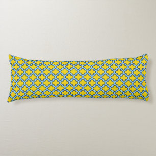 Yellow and Baby Blue Trellis, Lattice, Quatrefoil Body Pillow