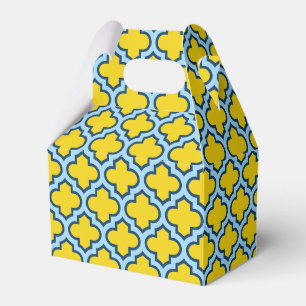 Yellow and Baby Blue Trellis, Lattice, Quatrefoil Favor Box