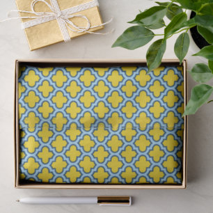 Yellow and Baby Blue Trellis, Lattice, Quatrefoil Tissue Paper