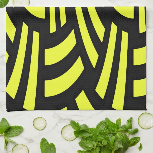 Yellow and Black Art Deco Kitchen Towel (Folded)