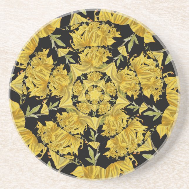 Yellow and black Azalea fractal art Coaster (Front)