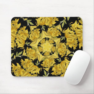 Yellow and black Azalea fractal art Mouse Pad
