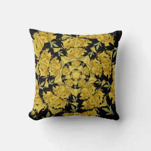 Yellow and black Azalea fractal art Throw Pillow