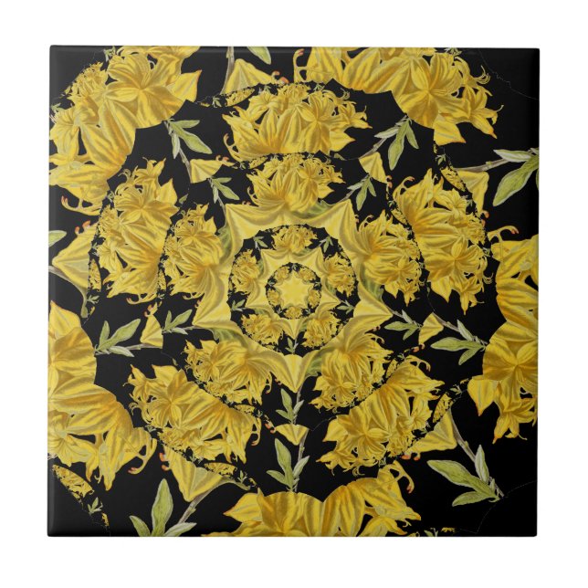 Yellow and black Azalea fractal art Tile (Front)