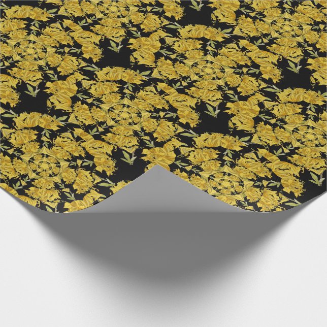 Yellow and black Azalea fractal art Wrapping Paper (Corner)