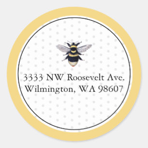 Yellow and Black Bee Return Address Classic Round Sticker