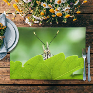 Yellow and Black Butterfly Peeks Over Leaf Photo Placemat