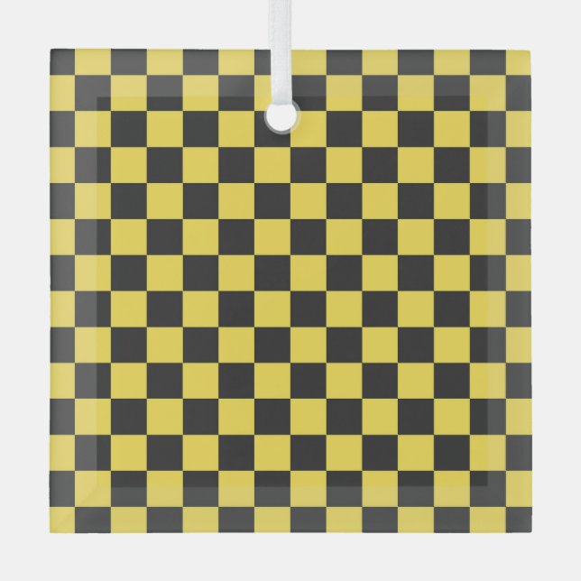 Yellow and black checkerboard pattern glass ornament (Front)