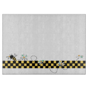 Yellow and Black Checks With Bumble Bees Cutting Board