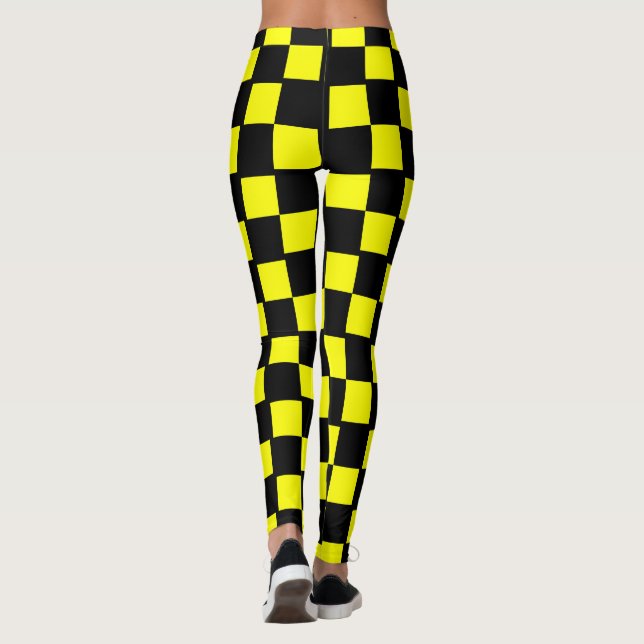 Yellow and Black Chequerboard Squares Leggings (Back)