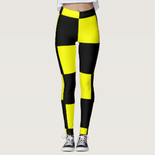 Yellow and Black Chequerboard Squares Leggings