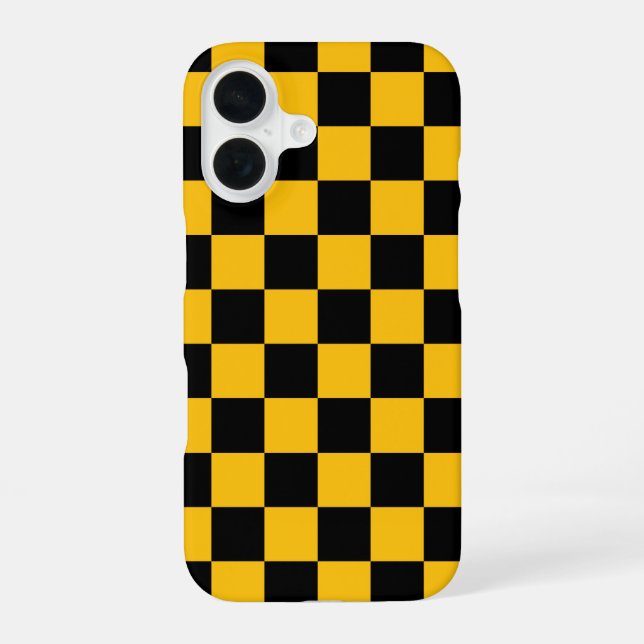 Yellow and Black Chequered Print iPhone 16 Case (Back)