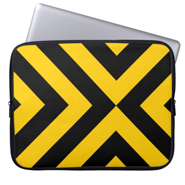 Yellow and Black Chevrons Laptop Sleeve (Front)