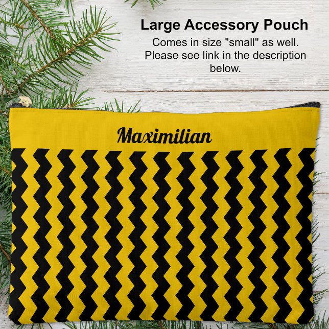 Yellow and Black Chevrons - LARGE Accessory Pouch (Yellow and Black Chevrons - LARGE Accessory Pouch by Leapfroglisics Shop)