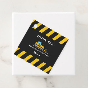 Yellow and Black Construction Birthday Both Sides Favour Tags