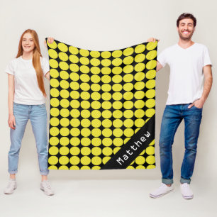 Yellow and Black Custom Name Polka Dots Fleece Blanket