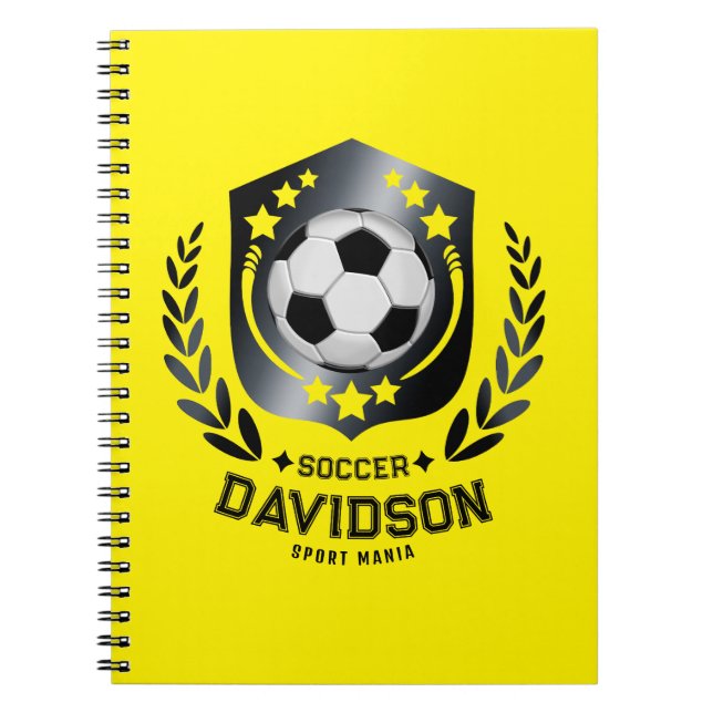 Yellow and Black Custom Soccer Name Gift Notebook (Front)