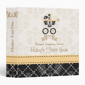 Yellow and Black DAMASK Carriage Baby Photo Album Binder