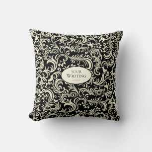 Yellow and Black Damask Personalized Throw Pillow