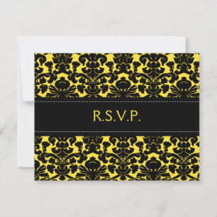 Yellow and Black Damask Reply Card