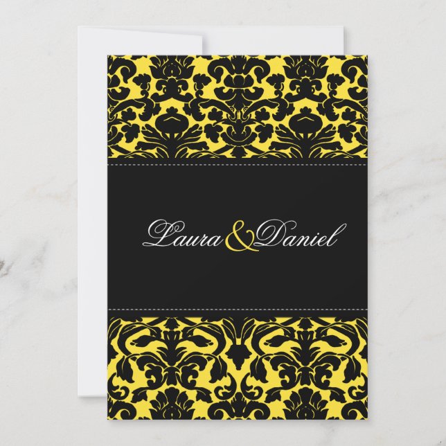Yellow and Black Damask Wedding Invitation (Front)