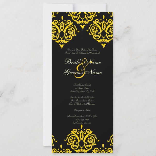 Yellow and Black Damask Wedding Invitation (Front)