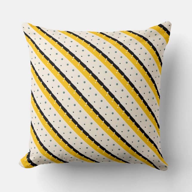 Yellow and black diagonal stripes throw pillow (Front)