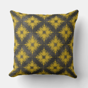 Yellow and Black Diamond Burst Pattern Throw Pillow