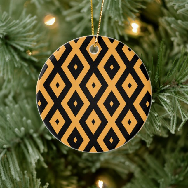 Yellow and black diamond pattern ceramic ornament (Tree)