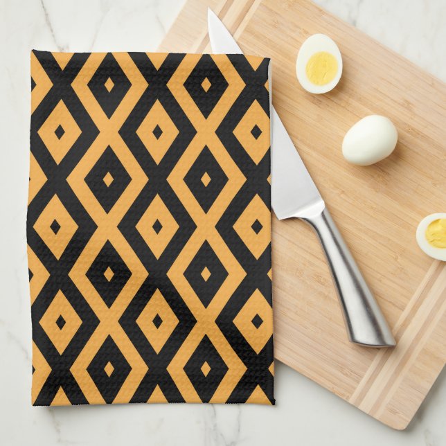 Yellow and black diamond pattern kitchen towel (Quarter Fold)