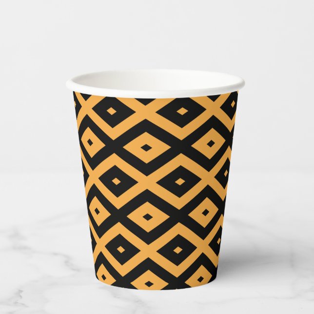 Yellow and black diamond pattern paper cups (Front)