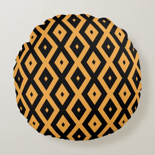Yellow and black diamond pattern round pillow (Front)