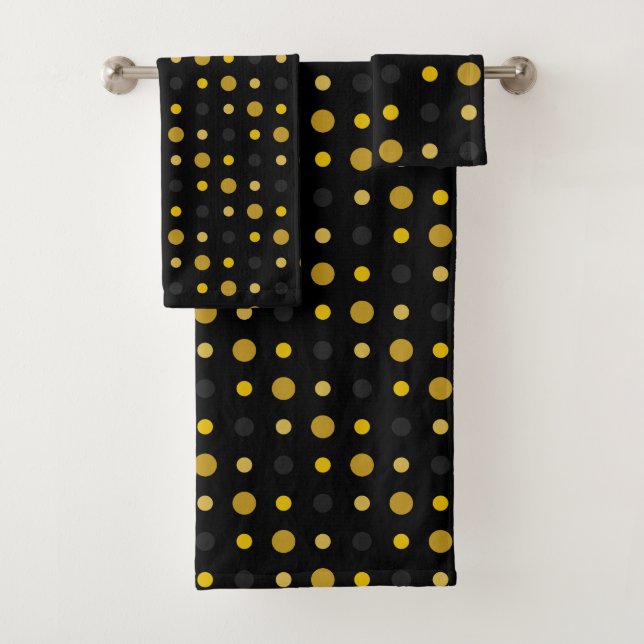 Yellow and Black Dots Bath Towel Set (Insitu)