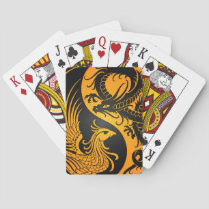 Yellow and Black Dragon Phoenix Yin Yang Playing Cards