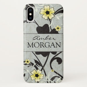 Yellow and Black Floral Monogram Case-Mate iPhone Case