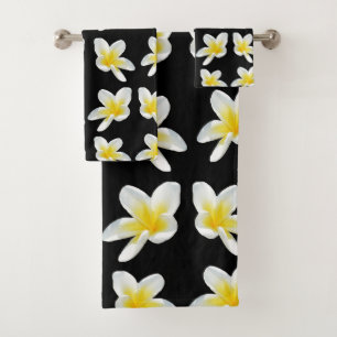 Yellow And Black Frangipani Pattern,  Bath Towel Set
