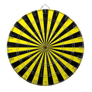 Yellow and Black Funky Sun Rays Retro Stripes Dartboard