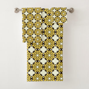 Yellow and black geometric pattern bath towel set