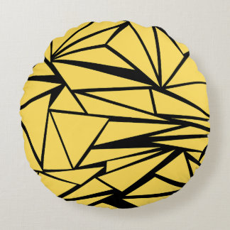 Yellow and Black Geometric Pattern Round Pillow