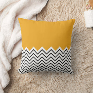 Yellow and Black Geometric stripes Throw Pillow