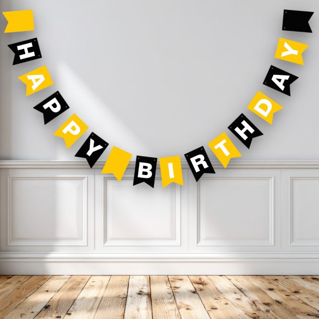 Yellow and Black Happy Birthday Bunting Flags (Creator Uploaded)